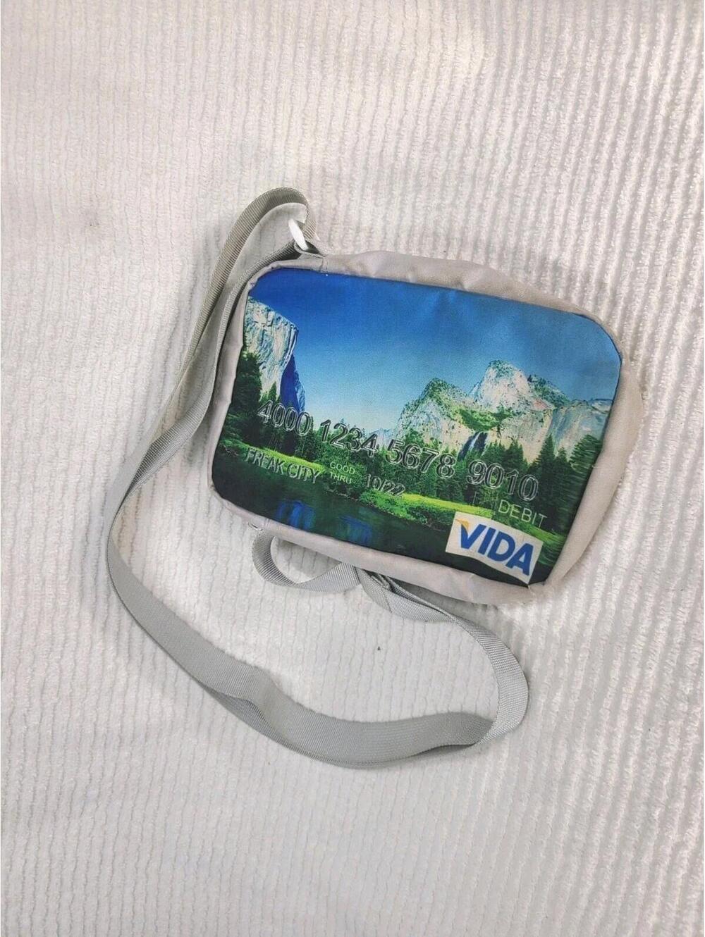 Y2K Retro Mini Crossbody Purse Nylon Photo Print Credit Card EBT California Ooak